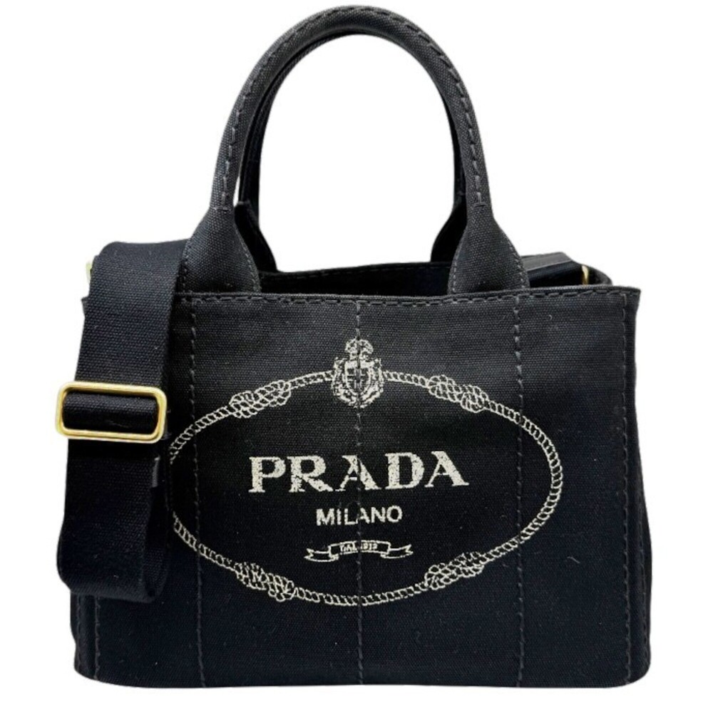 PRADA Canapa Canvas Black 1BG439 Handbag Shoulder Bag for Women and Men